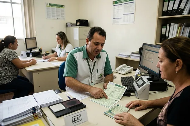 Equipe orientando cliente sobre renovação da CNH.