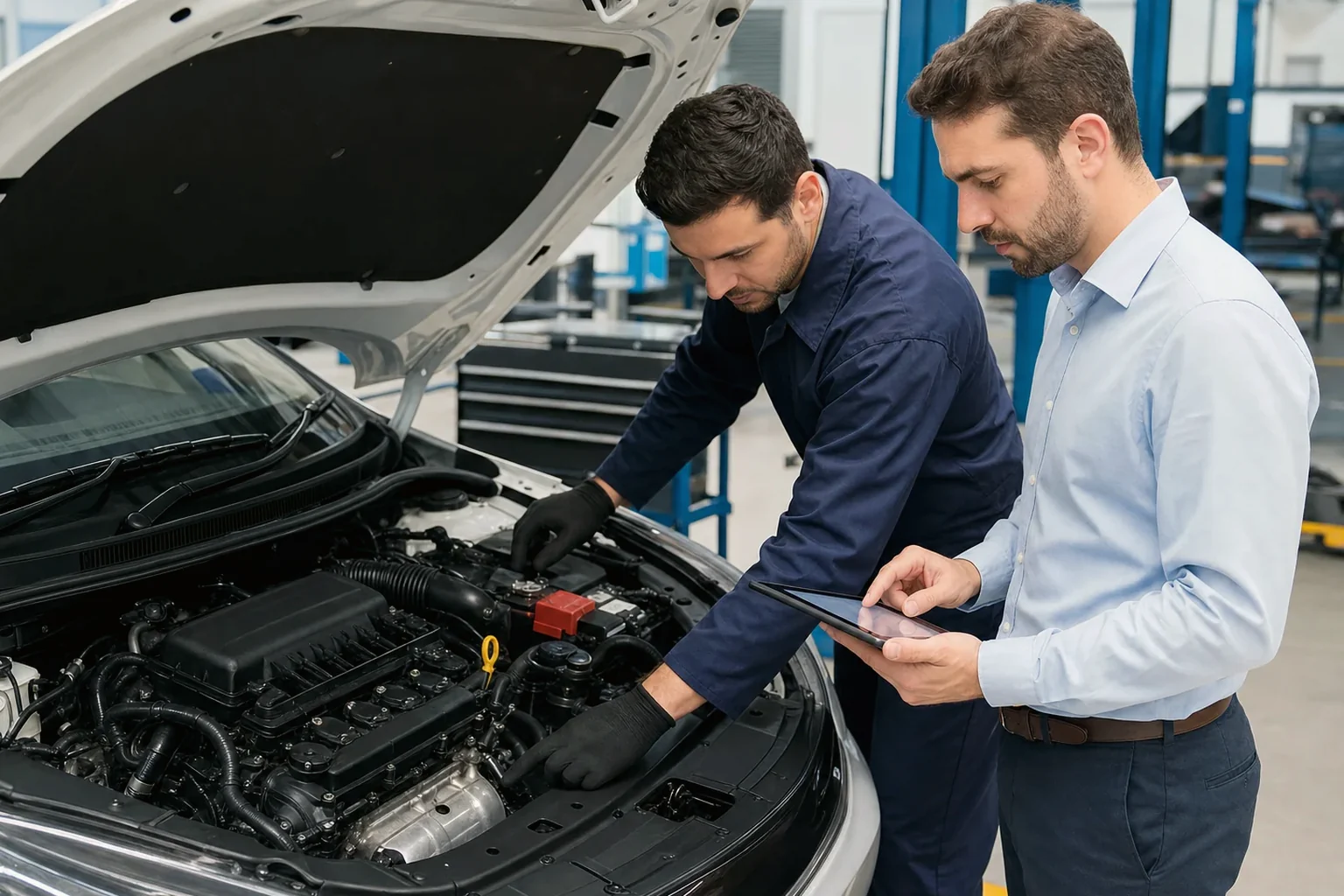 Profissional cadastrando motor de veículo.