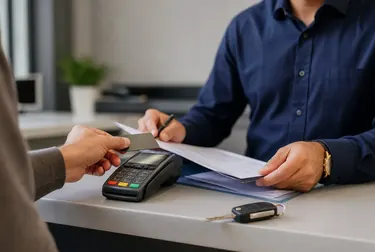Profissional realizando o pagamento de débitos de veículos.